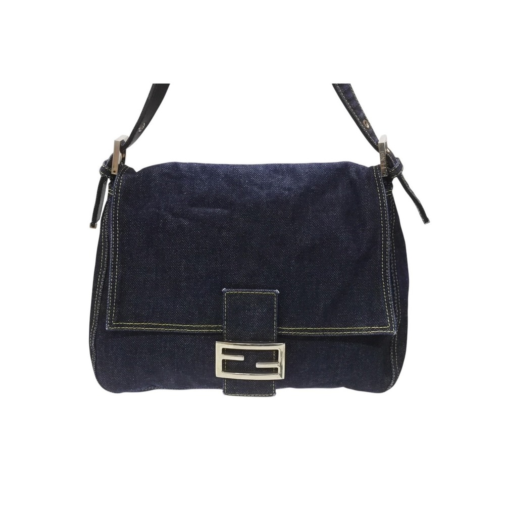 Fendi Blue Bucket Navy Mamma Denim One Bag Leather Shoulder Hobo